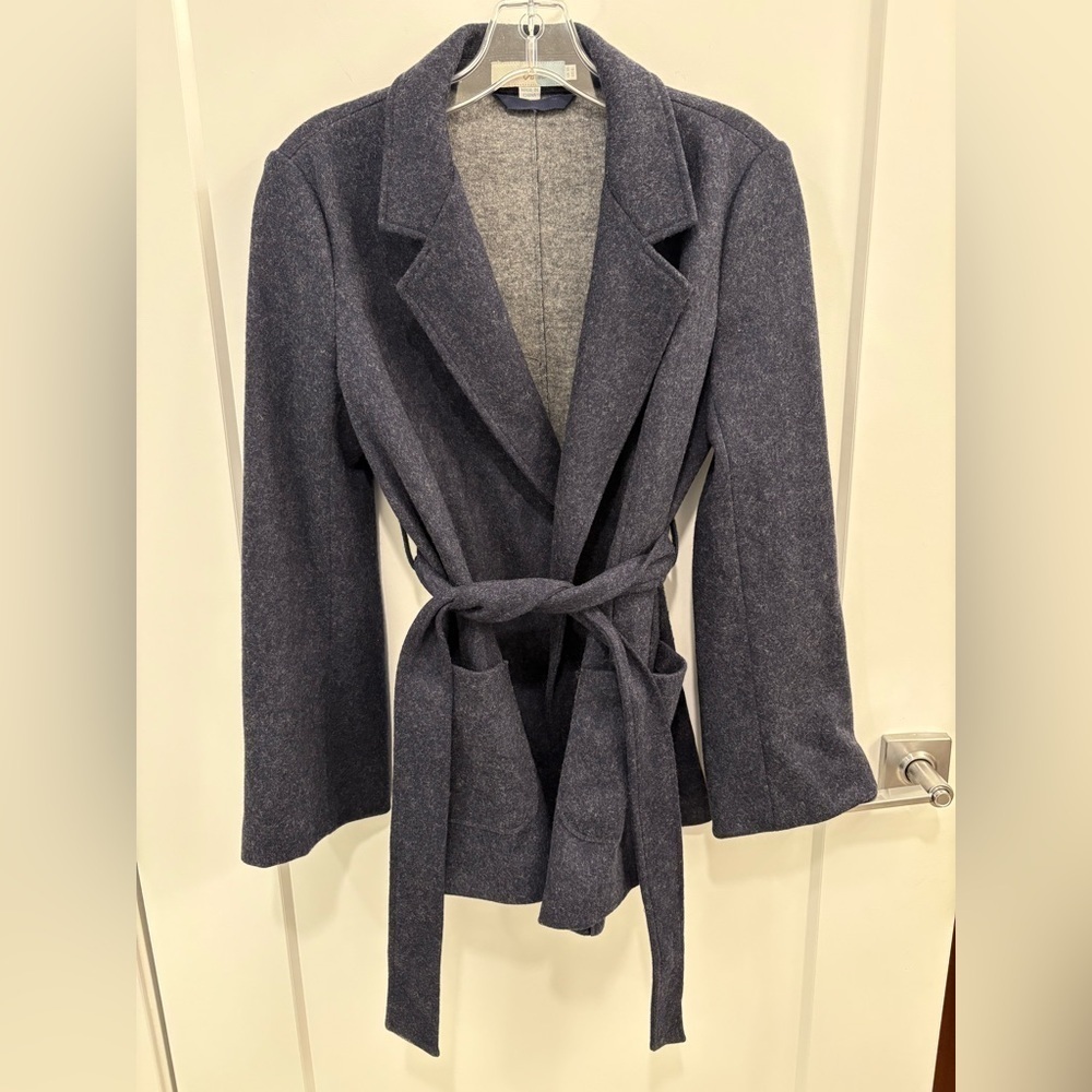 Boden Navy Double Faced Wool Belted Wrap Jacket Size 6 - Picture 3 of 16